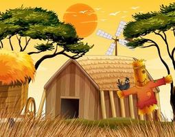 Farm scene with scarecrow  vector