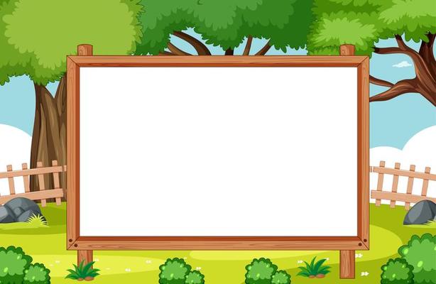 Blank wooden frame in nature park scene