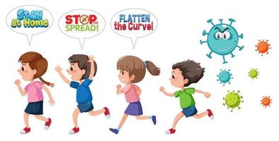 Children run away from coronavirus vector