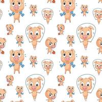 Seamless background with pig exercising vector