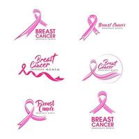 Breast cancer pink ribbon icon set vector