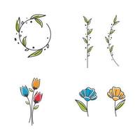 Flower and foliage icon set vector