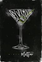 Dirty martini cocktail chalk color poster vector