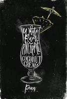Pina colada cocktail chalk color poster vector