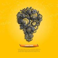 Gears and cogs in light bulb shape on yellow vector