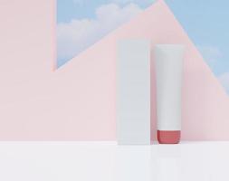 Caja y tubo 3d sobre un fondo de diseño rosa
