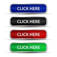 Click here web buttons set with metallic frame  vector