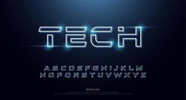 Technology abstract neon alphabet font vector