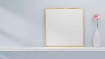 Picture frame mockup on shelf with flower photo