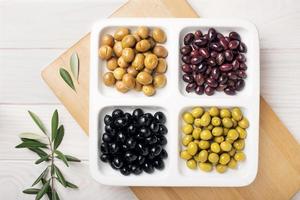 Top view of olive appetizers on a plate photo