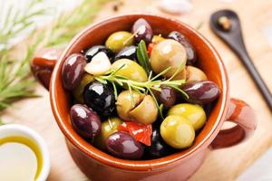 Marinated olives in a bowl photo