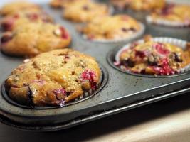 Baked fruit muffins photo