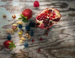 Pomegranate seeds and nuts photo