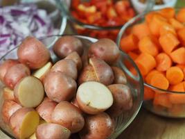 Chopped potatoes in bowl photo