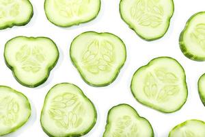 Cucumber slices on white background photo