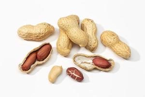 Peanuts with shells on a white background photo