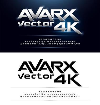 Futuristic glowing metallic bold alphabet font set 