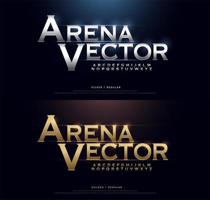 Silver and gold bold metallic alphabet font set 