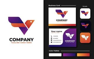 Bird with Initial V Branding Set vector