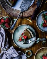 Chocolate cake with strawberries photo