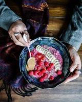 Smoothie bowl with raspberries photo