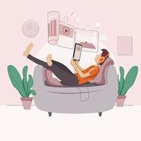 Boy Studying Online in Relax Mode vector