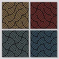 Wavy and circular lines, abstract seamless pattern set vector