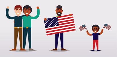 People holding USA flags, standing next to each other vector