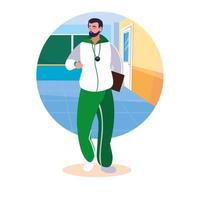 Gym Coach in School Hallway vector