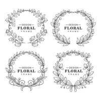 Doodle diseño de conjunto de marco decorativo floral circular vector