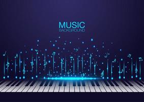 teclas de piano con brillantes notas musicales voladoras vector