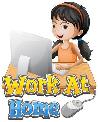 Work at home poster with girl on computer 