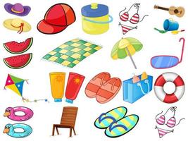 Large set of different summber items on white vector