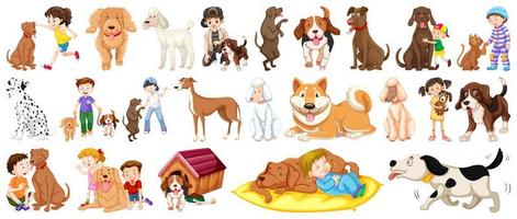 Set of dog and children elements   vector