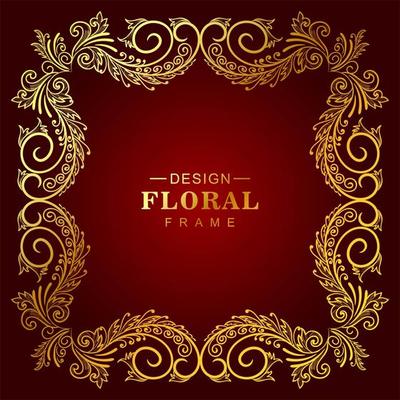 Ornamental golden floral frame on red gradient