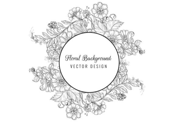 Vintage decorative sketch floral circle frame