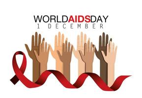 World AIDS day campaign with hands and ribbon vector