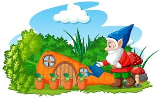 Gnomes watering plant with carrot house vector