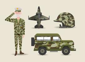 Set of soldier and military or army items vector