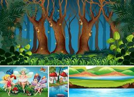 Four different scenes of fantasy world vector