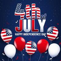 July 4th Poster with Flag Balloons on Blue vector