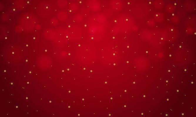 Gold snowflakes falling on red bokeh design