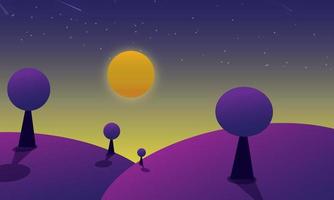 hermoso paisaje púrpura futurista con cielo nocturno vector
