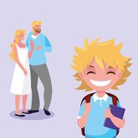 Cute little student boy with parents vector