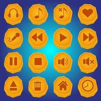 Stone-style button icon set for media player vector