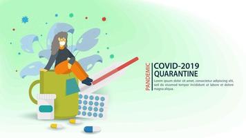 banner de cuarentena y prevención de coronavirus vector