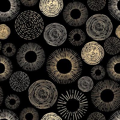 Gold and black stylized circle seamless pattern