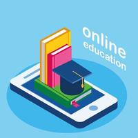 educación en línea con teléfonos inteligentes y libros vector