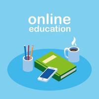 Online education with smartphone and books vector