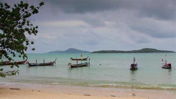 barche da pesca costiere galleggianti a phuket, thailandia. video